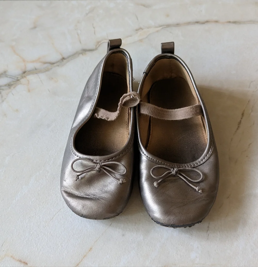 Zara | Kids Metallic Ballet Flats with Bow - Bronze